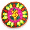 Faux Fur Yarn Wool Ganesha Rangoli Mat Canvas Base Aasan Indian Traditional Puja Mat for Home Temple Decor - Multipurpose Pooja Festival Decorations Diwali Housewarming Gift (3 Ft Round)